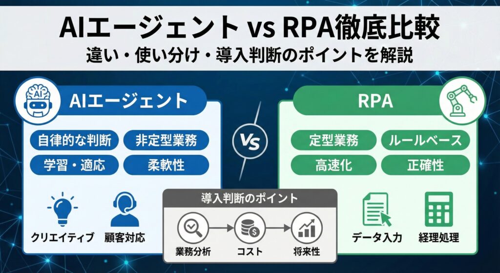 AIエージェント vs RPA徹底比較｜違い・使い分け・導入判断のポイントを解説