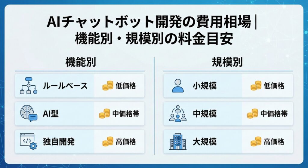 AIチャットボット開発の費用相場｜機能別・規模別の料金目安