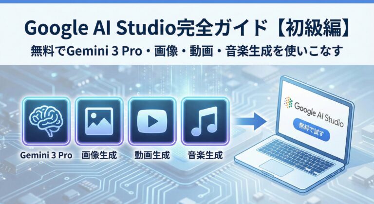 Google AI Studio完全ガイド【初級編】｜無料でGemini 3 Pro・画像・動画・音楽生成を使いこなす