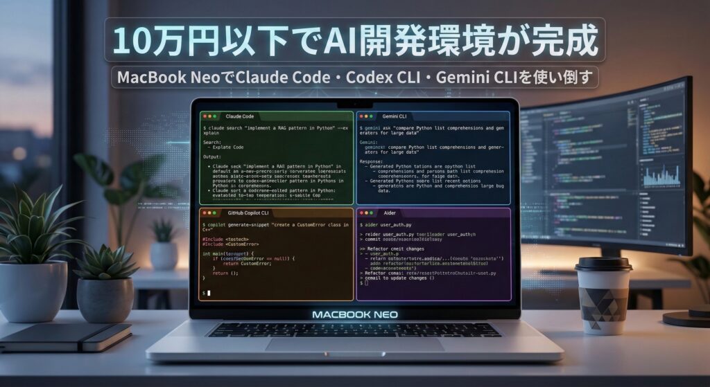 10万円以下でAI開発環境が完成｜MacBook NeoでClaude Code・Codex CLI・Gemini CLIを使い倒す