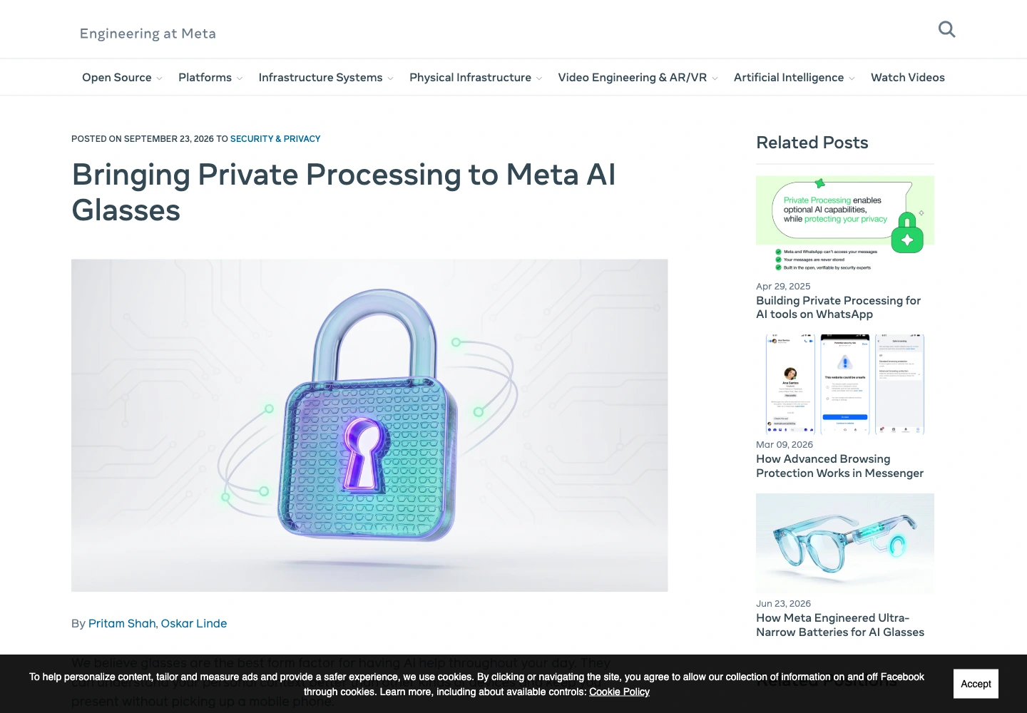 Meta EngineeringのAIグラス向けPrivate Processing発表見出しと掲載日
