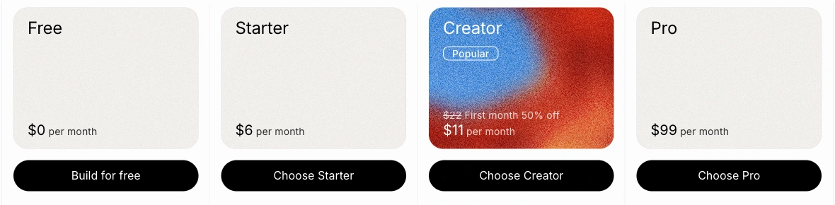 Eleven v4を試すElevenLabsのFree・Starter・Creator・Pro料金の部分画面