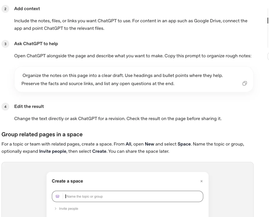 OpenAI公式ガイドのSpace作成とメンバー招待の説明